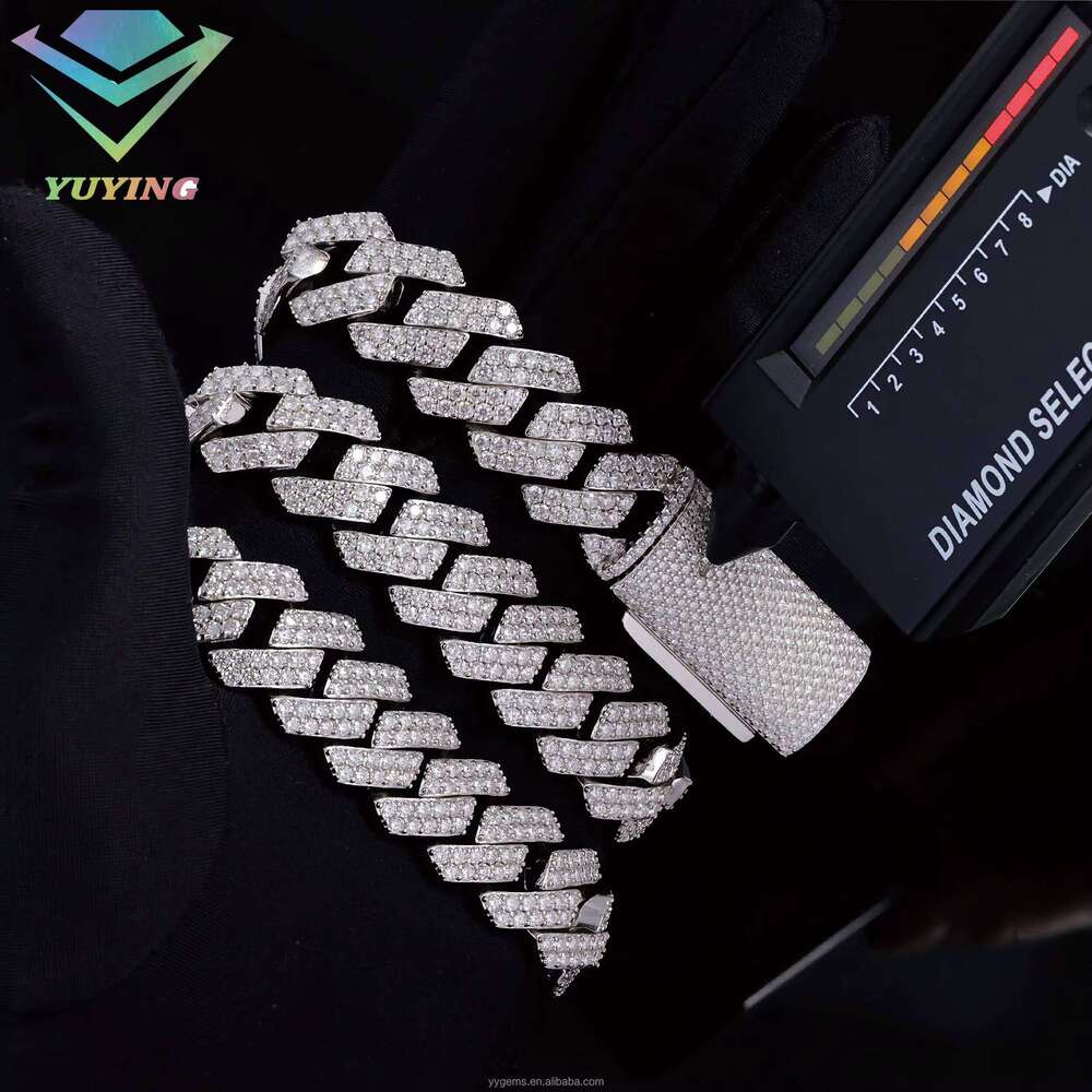 Hiphop Jewelry 17Mm S Sterling Sier D Color VVS Silicon Stone Necklace Cuban Chain