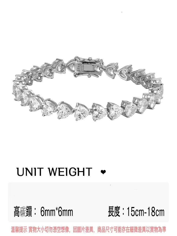9 Factory Wholesale S925 Sterling Silver 6*6MM VVS D Color Heart Shaped Moissanite Tennis Bracelet For Ladies Gift