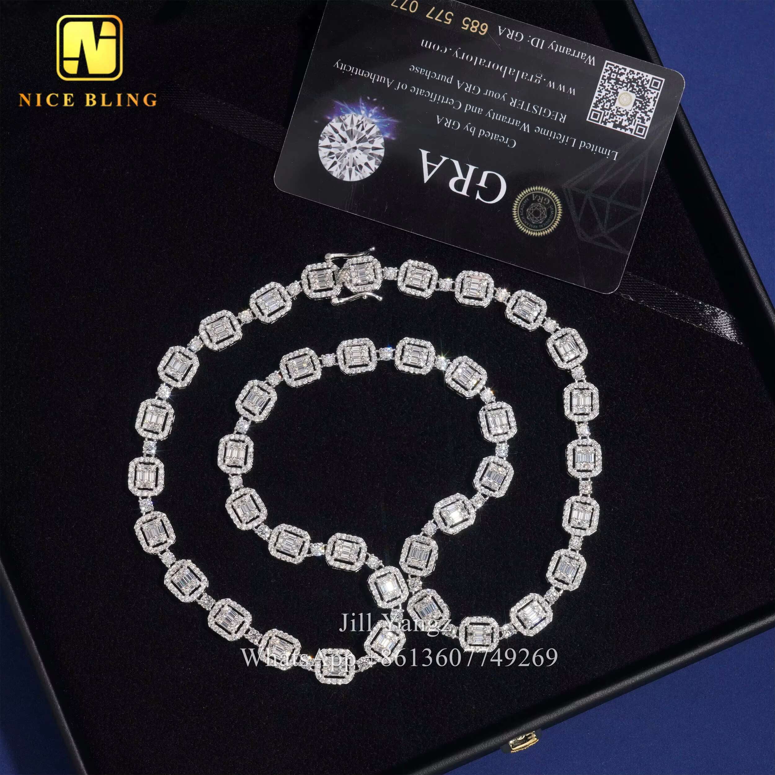 8mm Affordable Baguette Moissanite Cuban Chain 18k Gold Plated Necklace 925 Silver Cuban Link Chain Moissanite Cuban Bracelet