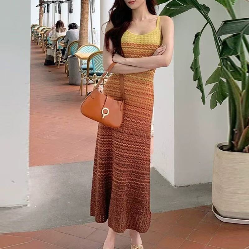 Milan Style Runway Dress Autumn Crew Neck Sleeveless Mid Calf Brand Same Style Empire Womens Dress Fashion
