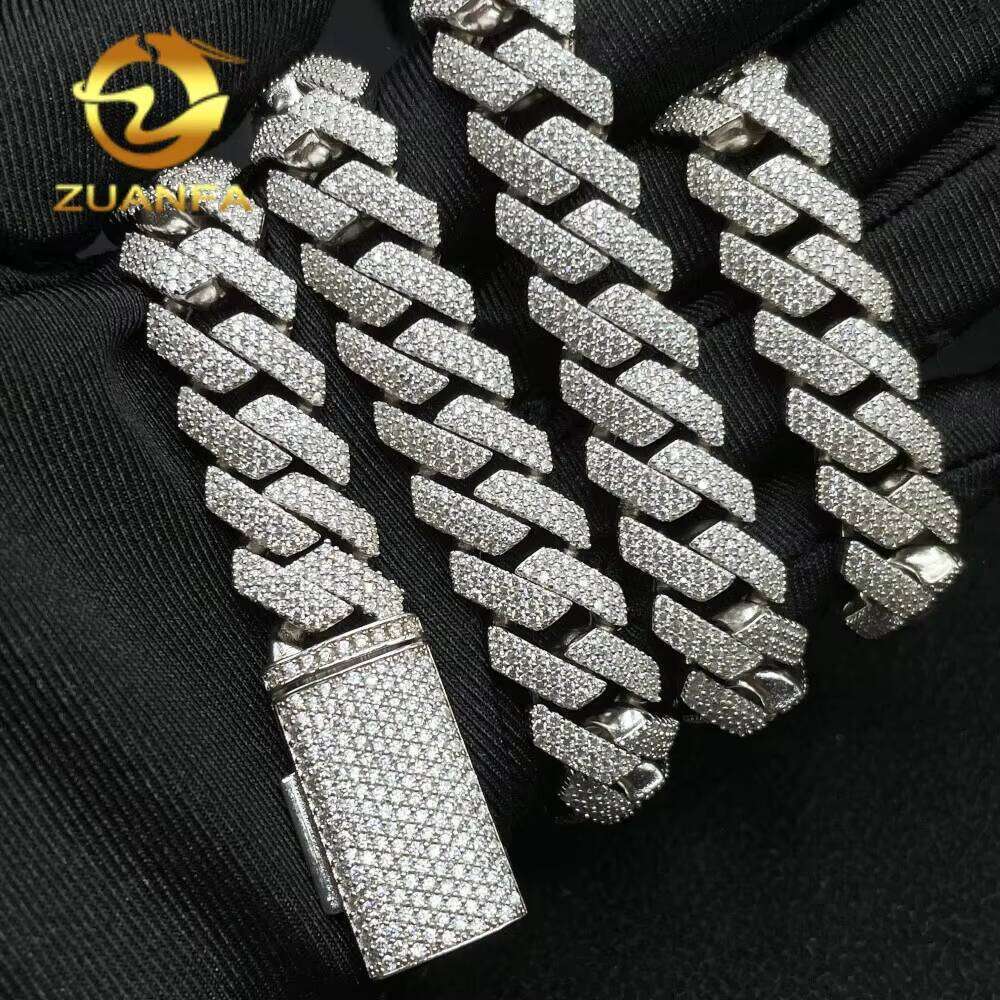 GRA Certified Jewelry 14Mm 3 Rows Sterling Sier Iced Out VVS Moissanite Mens Cuban Chain Necklace