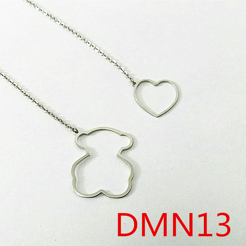 Fashion Women Silver Gold Stainless Steel Bear Heart Hollow Animal Round Circle Pendant Necklace Jewelry