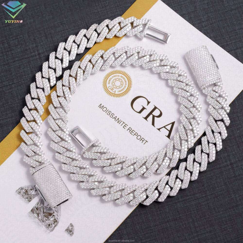 Fast Shipping Chain Size 8Mm-15Mm GRA Certificate D VVS Moissanite Sier Platinum Bracelet Men Women Necklace