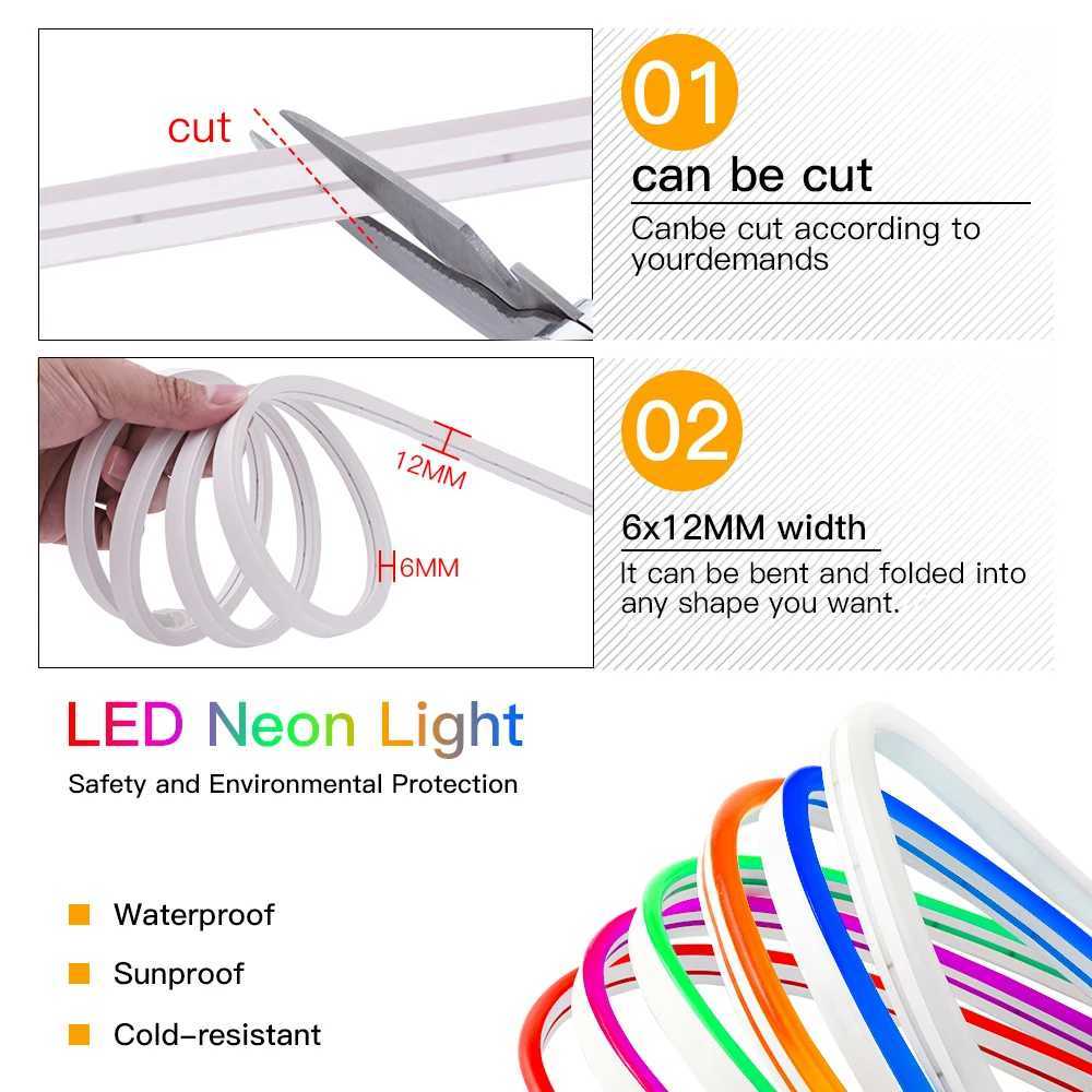 USB Neon LED Strip Light 5V 120LEDs/m SMD 2835 Waterproof Flexible Neon Rope Tape with Battery Box for Home Decoration 0.5-3m W250701
