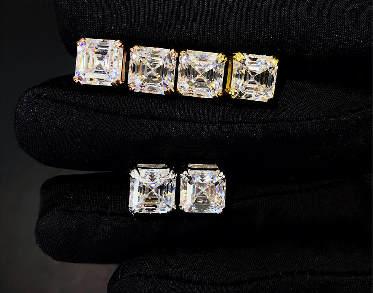 925 Sterling Silver Luxury VVS GRA Gertificate Asscher Cut Men Women Custom Fine Jewelry Moissanite Stud Earrings