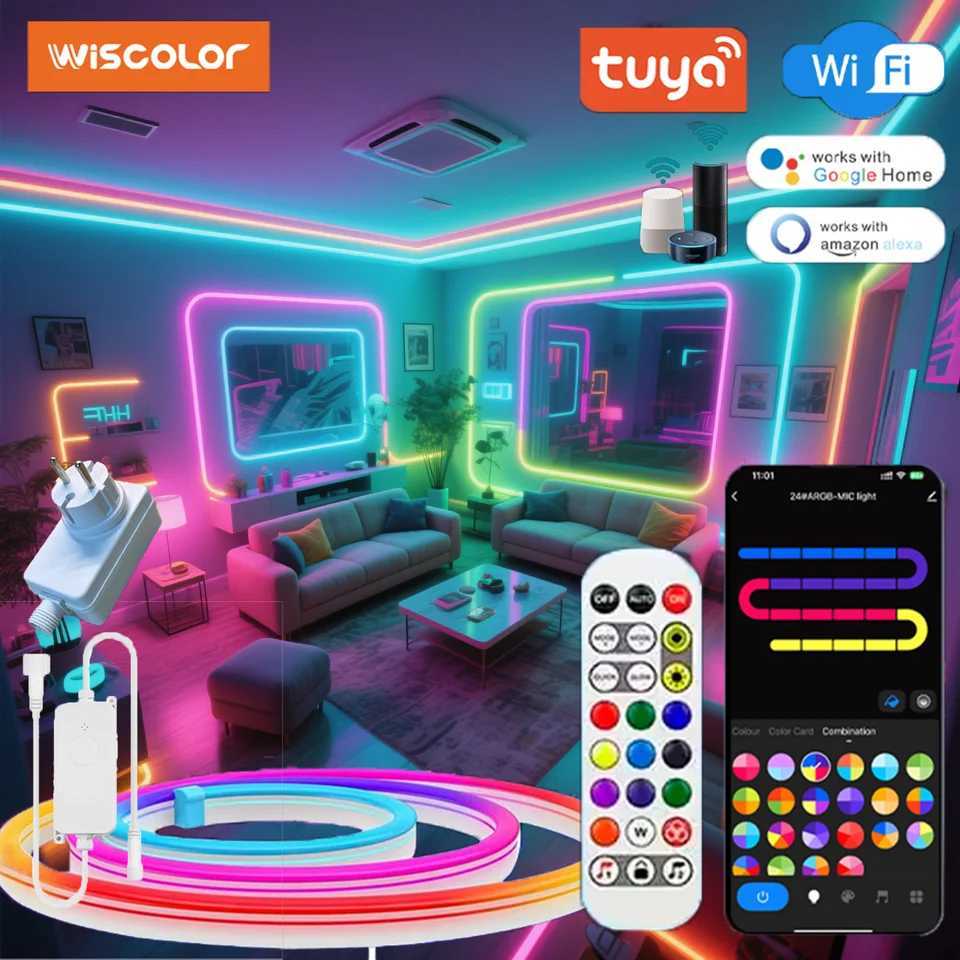 Wiscolor Tuya Wifi Plug RGBIC LED Neon Strip Lights Waterproof Supports Alexa/Google Home/Smart Life For Home Decoration Lighting W250701