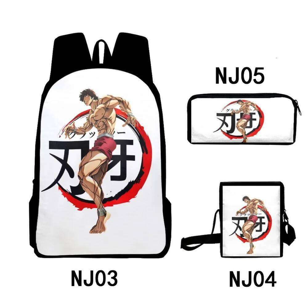 Hip Hop Anime Yujiro Baki Hanma 3D Print 3pcs/Set pupil School Bags Laptop Daypack Backpack Inclined shoulder bag Pencil Case