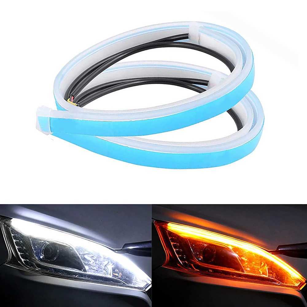 2pcs Car LED DRL Daytime Night Running Light Waterproof Flexible Universal Car Flowing Turning Signal Light Brake LED Strip Lamp W250701