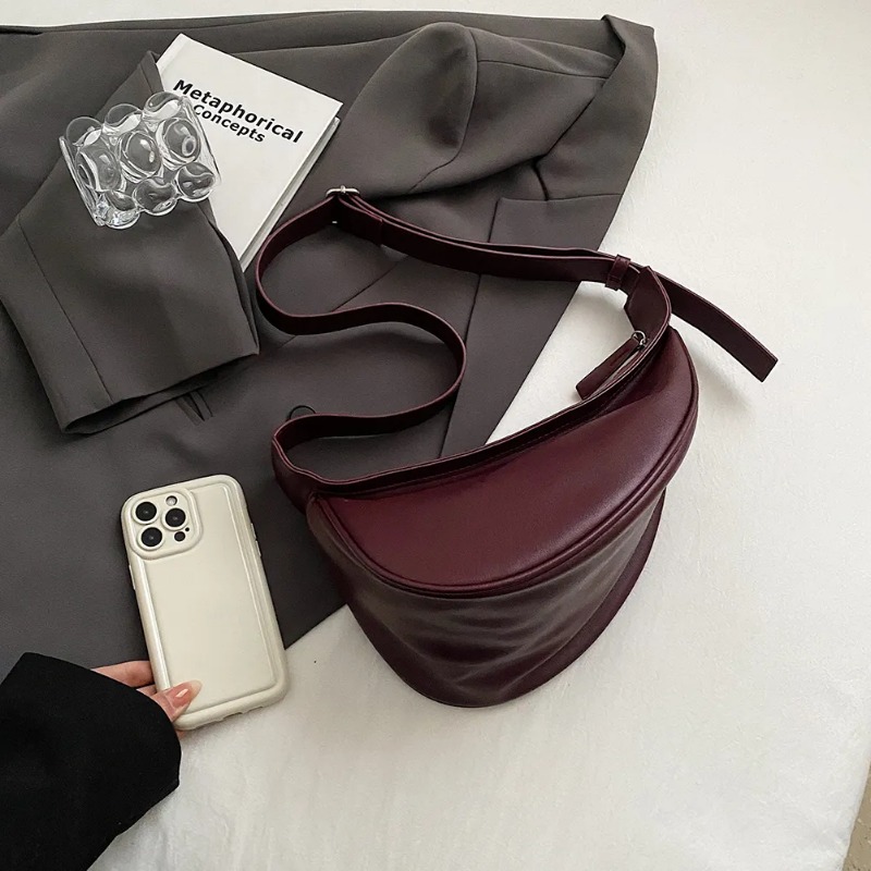 Women Simple Crossbody Bag PU Leather Vintage Sling Bag Zipper Closure Solid Color Daily Bag for Ladies