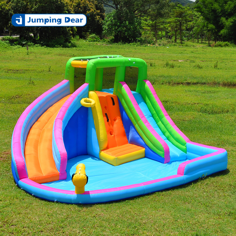 Ocean-Themed Dual Slides & Rock Wall Combo for Family Fun at Home
