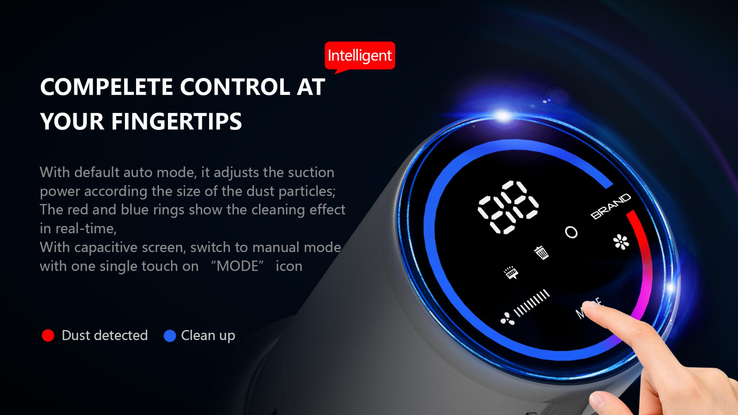 ABIR VC205 Cordless Handheld Vacuum Cleaner,27000PA,Touch Screen,Smart Dust Sensor,Auto Speed Control for Home Bed Carpet Clean
