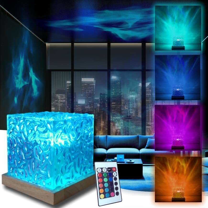 Projector Northern Lights Dimmable Ocean Wave Night Light with Remote Multi Mode Slow Moving Ripple Effect Underwater Aurora Halosphere Lamp for Bedroom Projector