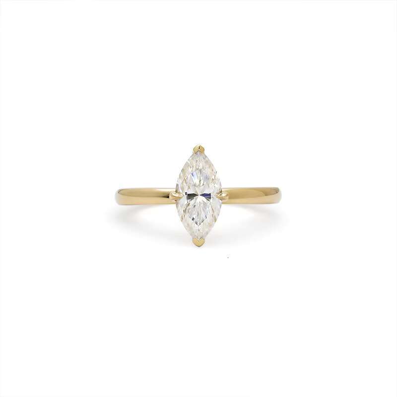 S925 Sterling Silver Jewelry Yellow Gold Plated Color 6*12mm Marquise Cut Diamond Moissanite Ring
