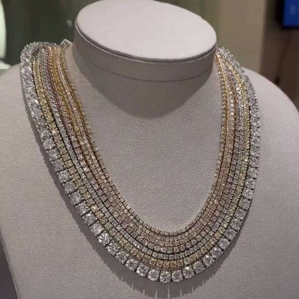 Top Sale S Sterling Sier 10K Real Solid Gold 3Mm Round Brilliant Cut Lab Grown Dia Tennis Chain Necklace