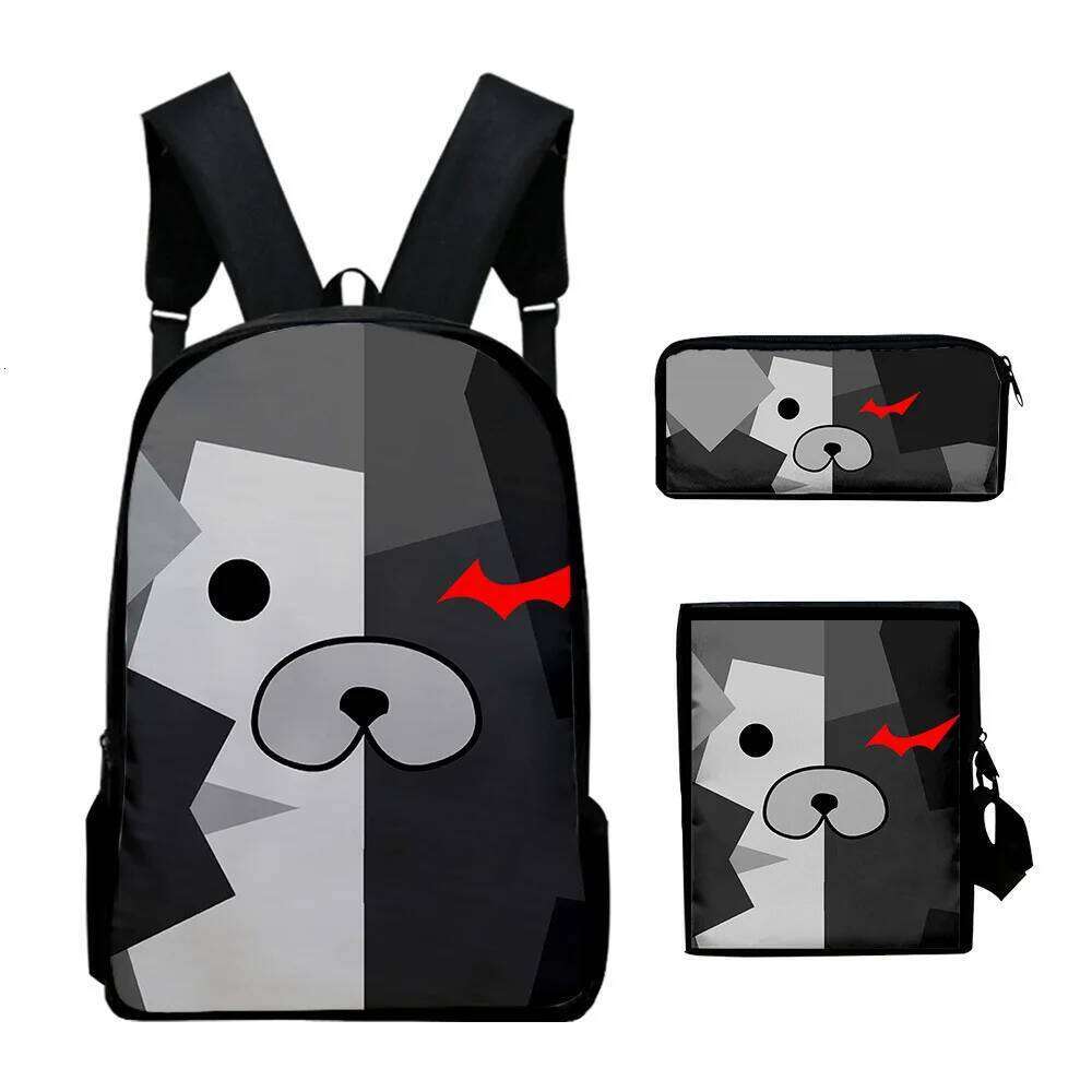 Fashion Monokuma Black White Bear 3D Print 3pcs/Set pupil School Bags Laptop Daypack Backpack Inclined shoulder bag Pencil Case