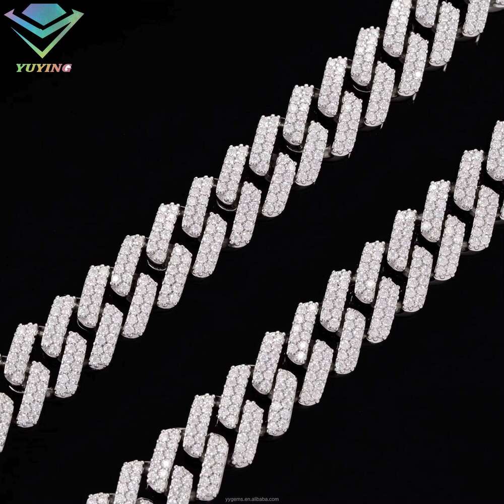 S Sterling With Iced Out 2Row 13Mm Vvs Dia Chain Cuban Link Moissanite Necklace Bracelet