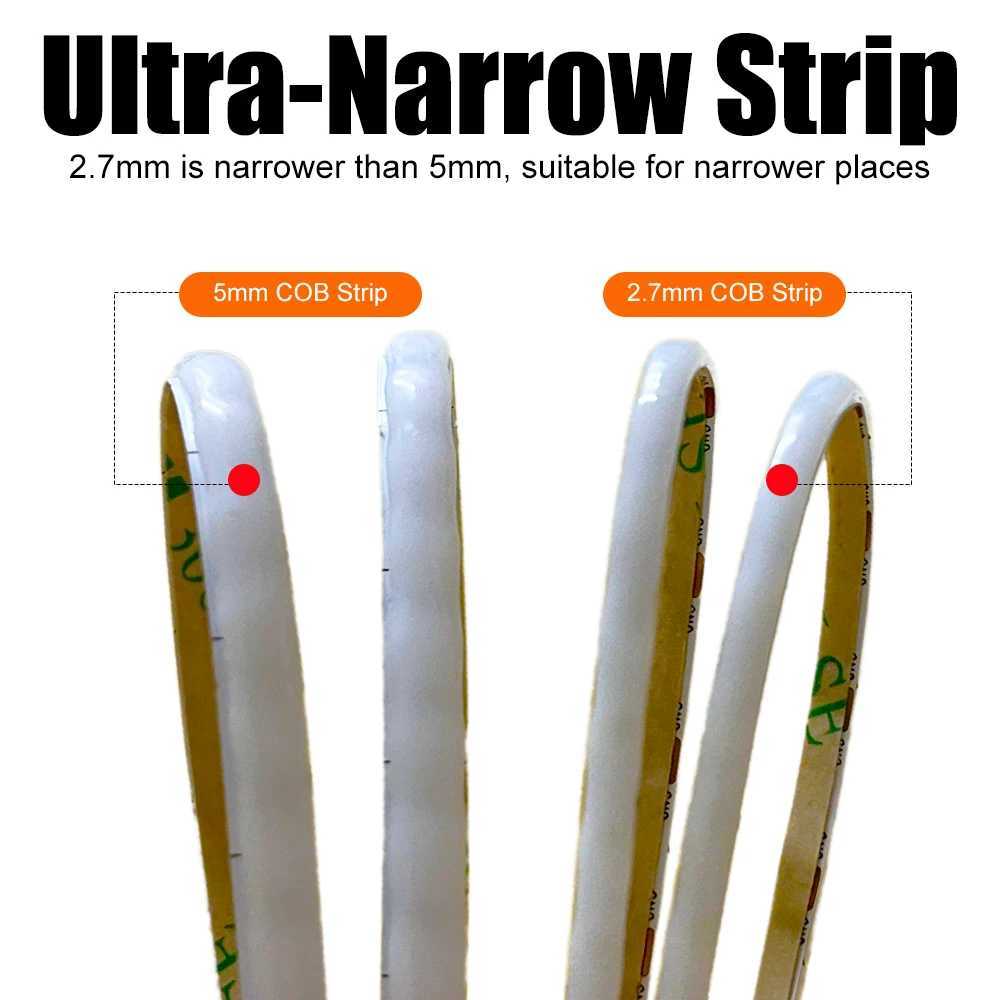 DC5V 2.7mm Ultra Narrow WS2812B COB LED Strip 160Led/m High Density Individually Addressable Flexible RGBIC Colorful Pixel Light W250701