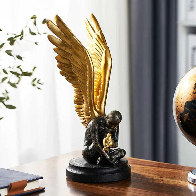 Angel wing model statue golden resin creative modern abstract sculpture he decorates life decoration Y250509