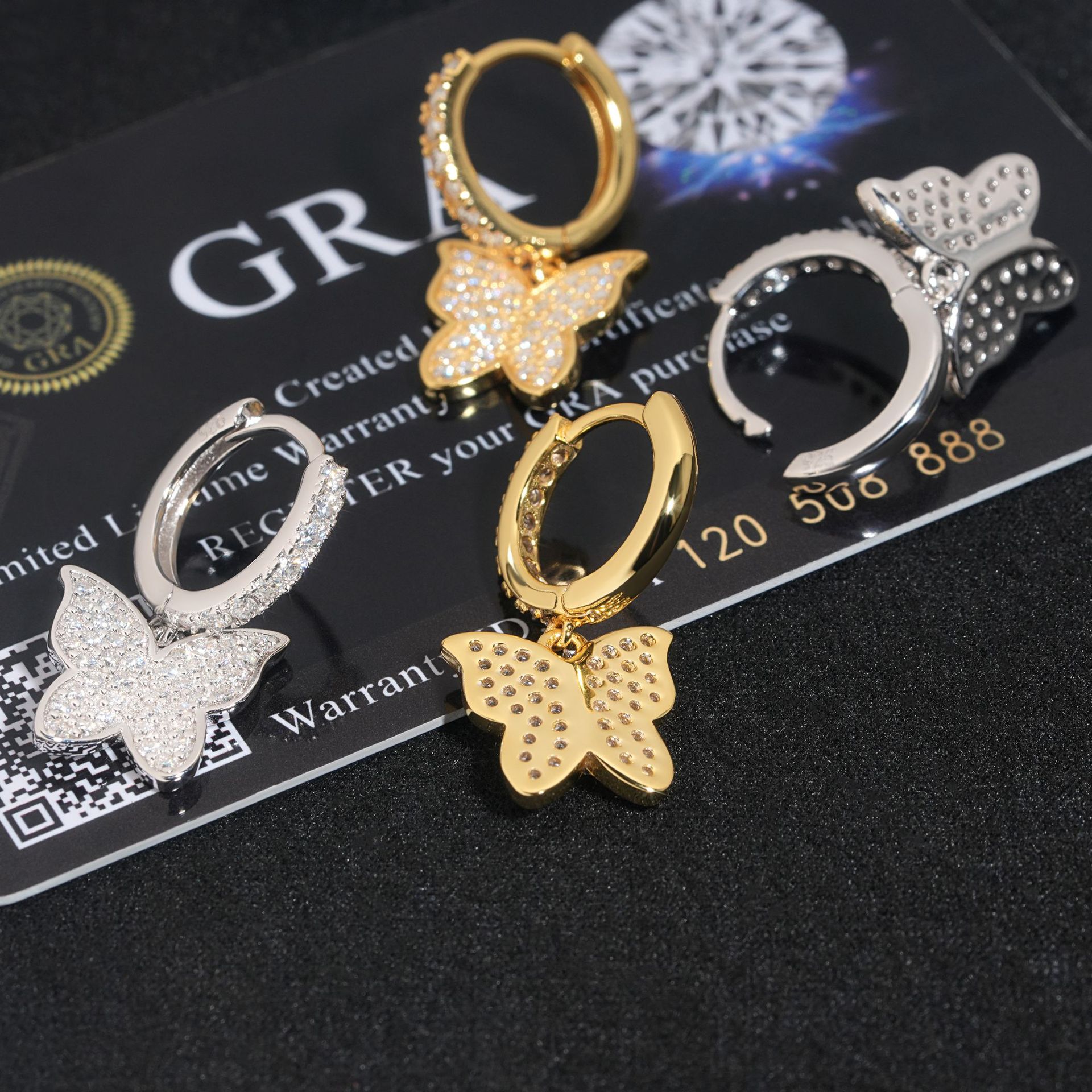 GRA Certified VVS Diamond Fully Iced Out Hip Hop 925 Silver Jewelry Moissanite Stud Earrings Butterfly Hoop Earrings