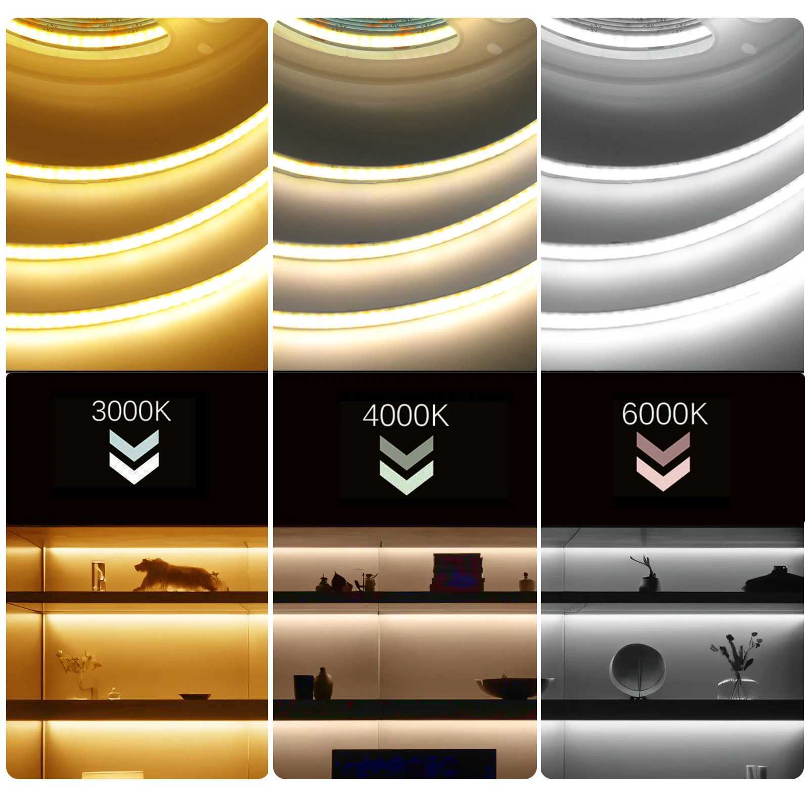 5V USB ON/OFF/Touch Dimmable COB Strip 320Leds White 3000K 4000K 6000K Home Decor Cabinet Lamp Flexible Ribbon Rope LED Light W250701