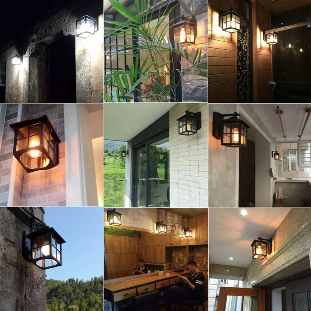 Outdoor Vintage Wall Lamp E27 Bulb Sconce Light Fixtures Retro LED Wall Lamp Porch House Home Yard Garden Lighting Black BronzeXJ250624