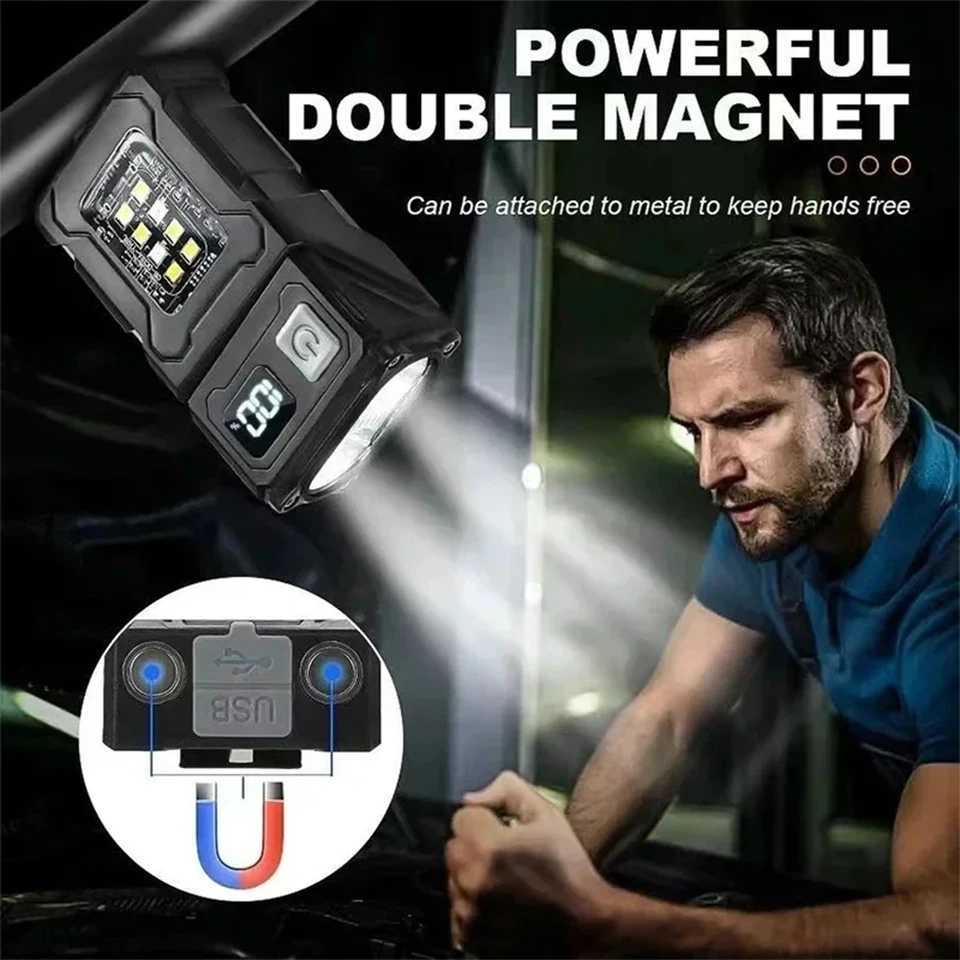 Mini LED COB Flashlight Portable Tail Adjustable Angle Dual Lights USB Charged Multiple Lighting Modes Multifunctional Hands-free XJ250701