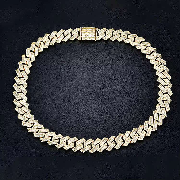 12mm Baguette Chain Cuban Moissanite 925 Silver Hip Hop Vvs Diamond Moissanite Baguette Cuban Link Chain