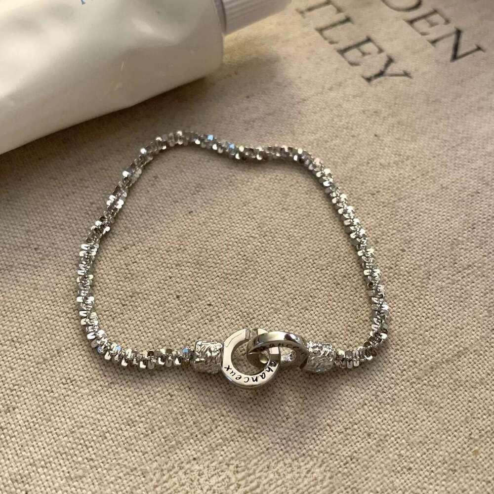 DHcollections New Sparkling Starry Sky Double Ring Lock Letter Bracelet Elegant Simple Light Niche Exquisite