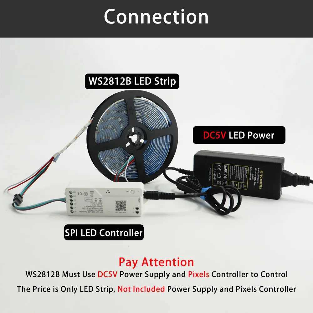 WS2812B RGB LED Strip WS2812 5050 Individually Addressable Smart Lights 30/60/74/96/144/Leds/Pixels White Black PCB DC5V W250701