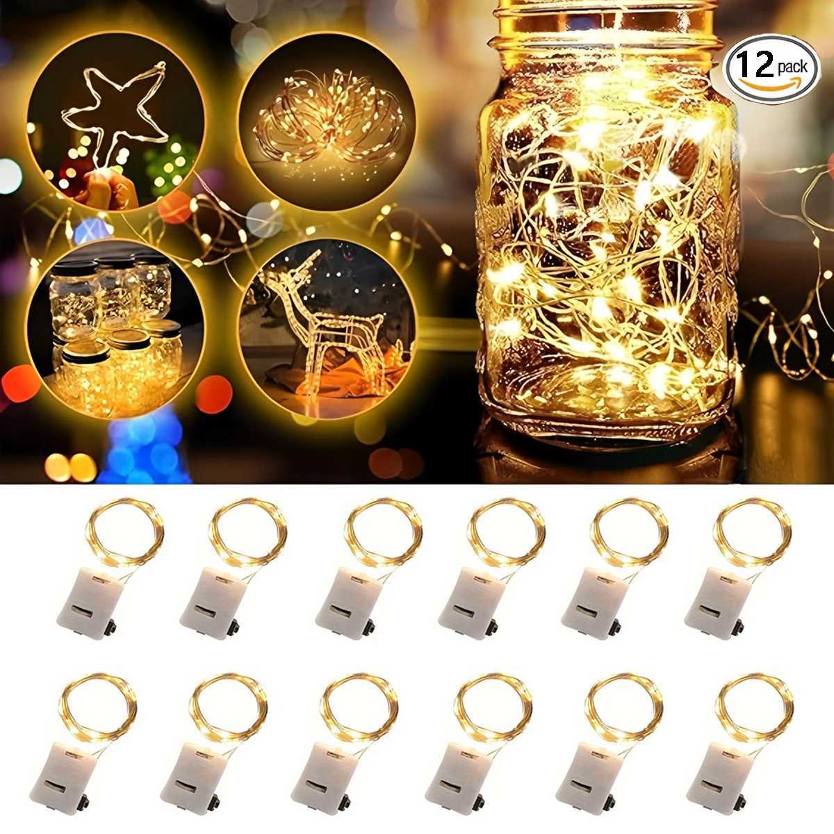 12pcs LED Fairy Lights 3 Lighting Modes Silvery Wire Fairy Lights Button Battery Powered String Lights for DIY Decoration W250701