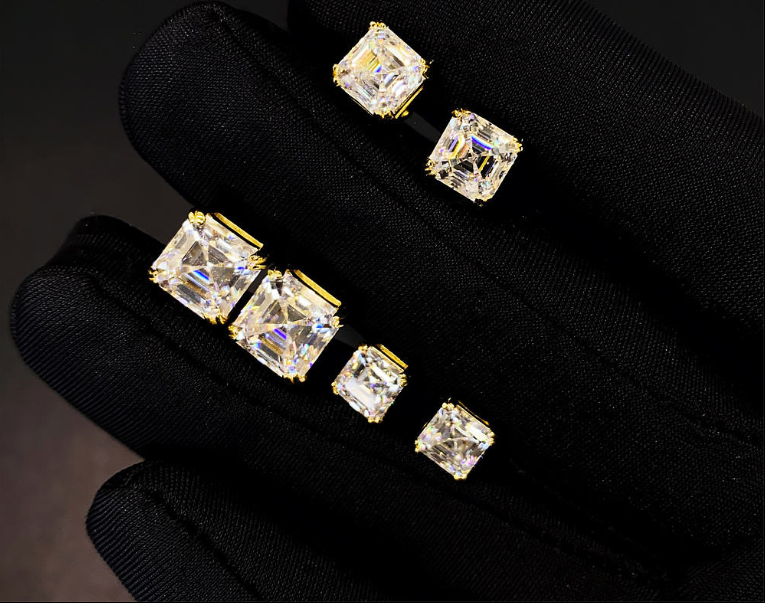 925 Sterling Silver Luxury VVS GRA Gertificate Asscher Cut Men Women Custom Fine Jewelry Moissanite Stud Earrings