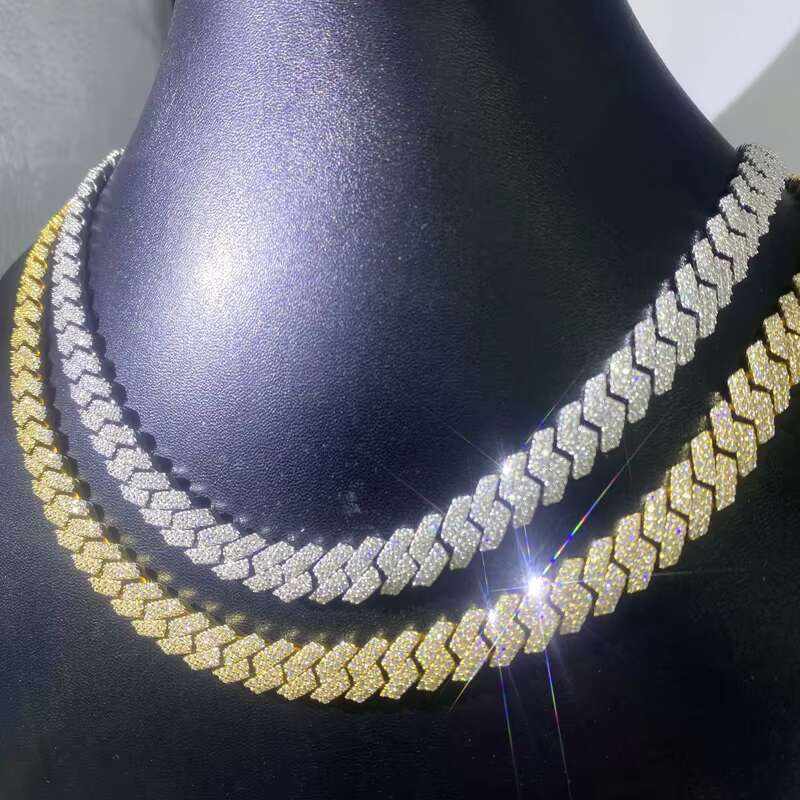 Sterling Silver 10mm Moissanite Prong Cuban Chain Moissanite Necklace