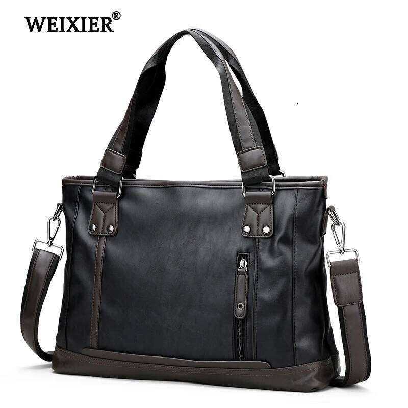 Solid Color PU Men's Zipper Business People Travel Fashion Retro Style Computer Bag High Quality Design Handbag
