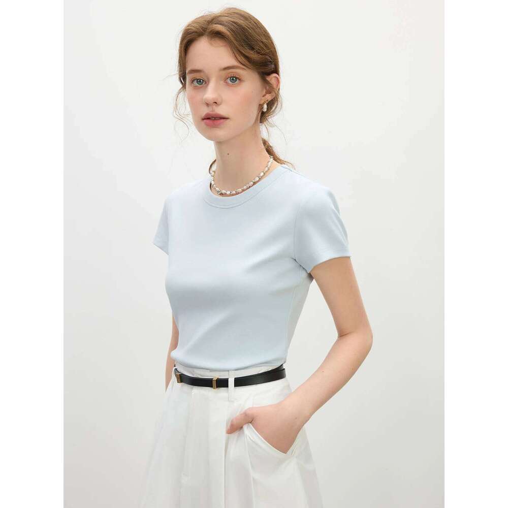 hoodie Wear FSLE Minimalism Style Pink Straight Shoulder Short-Sleeved T-Shirt For Women Summer New Slim Fit Round Neck Top 25Fs12113 jacket