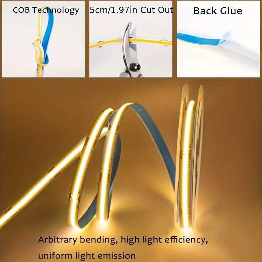 DC 12V 24V LED COB Strip Light 1-10M 320 Led s Flexible High Density Lights Linear COB Dimmable Tape Ribbon Indoor Decoration W250701