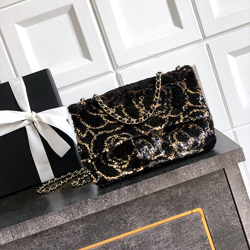 Lambskin Leather Sequin Flap Bag - 20cm Corssbody for Evenings With Box 24C02G