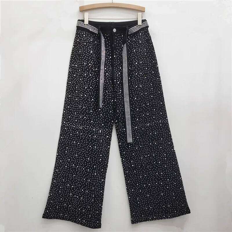 hoodie Wear WTHT Trendy Dias Straight Jeans For Women Winter Fashion New High Waist Belt Design Wide Leg Denim Pants Female 1Ls410 jacket