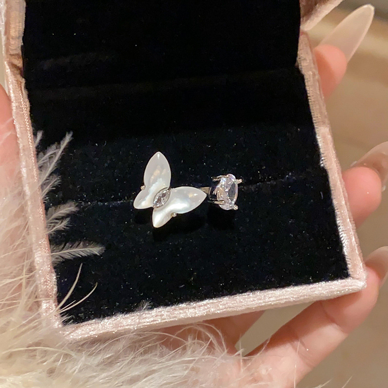 Designer Jewellery High Quality Silver Tone Mother of Pearl Cubic Zirconia Butterfly Ring for Everyday Wear Gift for Special Occasions Textured Delica