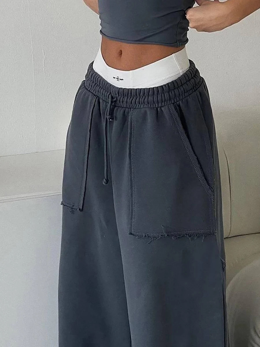 Grey Sweatpants Women Baggy Korean Style Oversize Wide Leg Sports Pants Autumn Trouser Casual Vintage Harajuku Fashion 250624