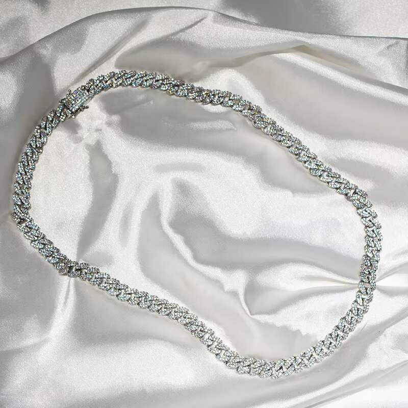 18mm Necklace Coutom Hip Hop Jewelry Iced Out Baguette Cut VVS S925 Silver Sterling Moissanite Diamond Cuban Chain