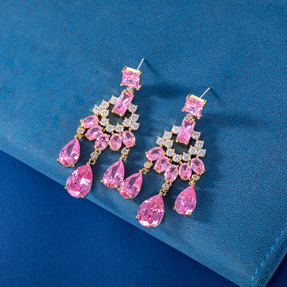 2025 New Women's Tassel Geometric Water Drop Colorful Ladies' Jewelry Earrings Zircon 18K Designer Earrings Women's Geometric Jewelry S