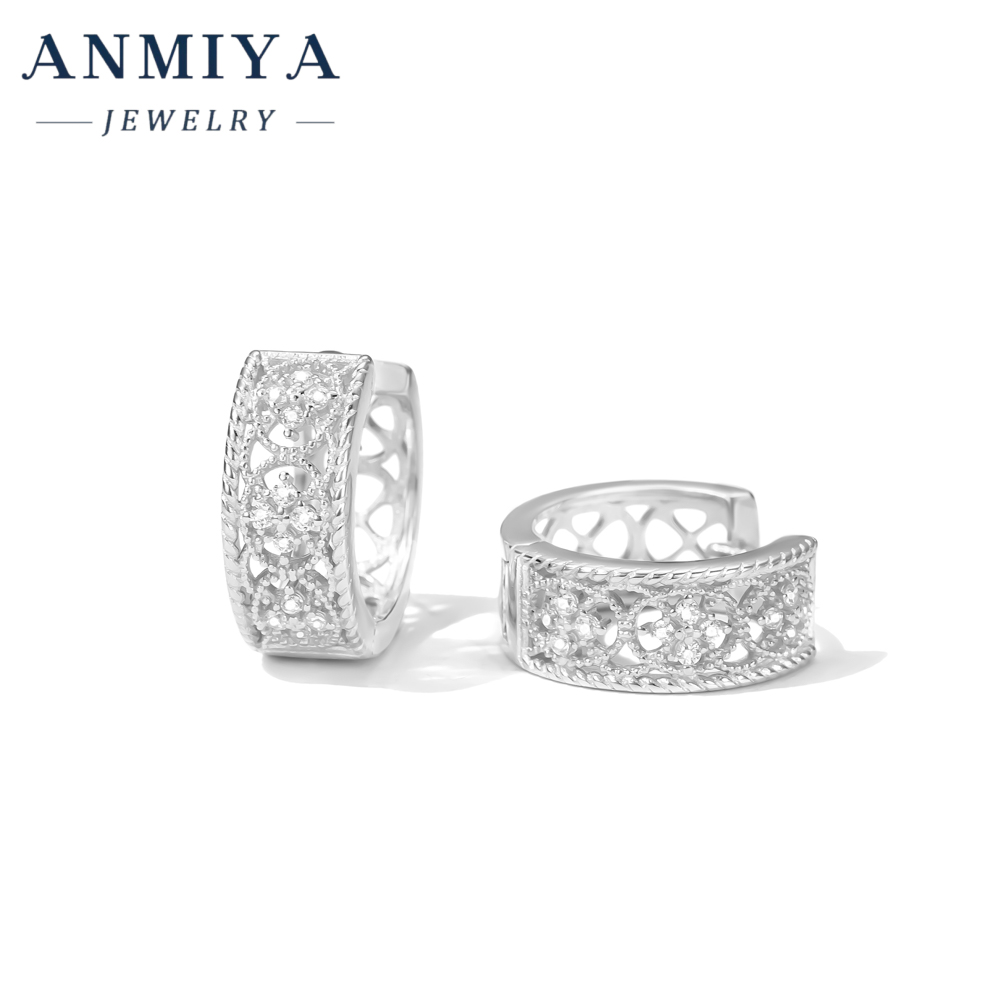 Minimalism 925 Sterling Silver Hoop Earrings with Geometric Cutout Details - Fashion Jewelry for Universal