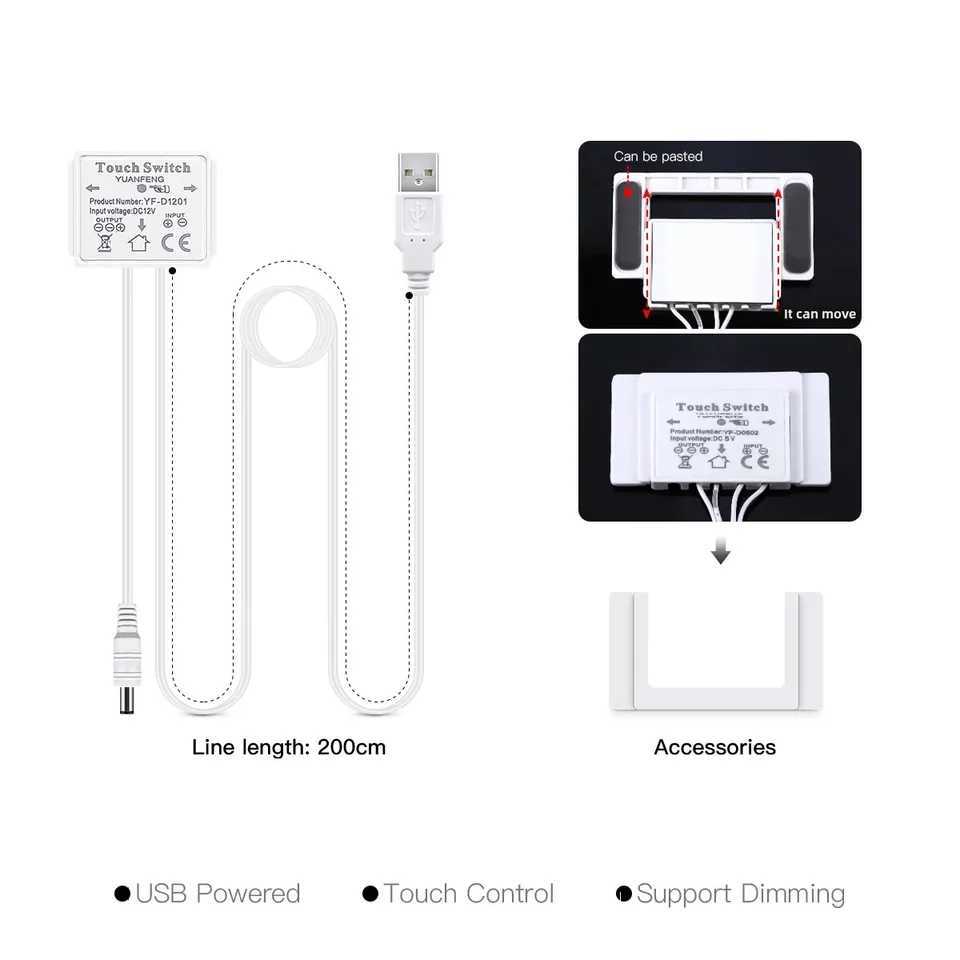 Super Bright Mirror Glass Touch Sensor Dimmable USB COB LED Strip Light 320LEDs/m Diode Tape For Cupboard Bathroom Mirror Decor W250701