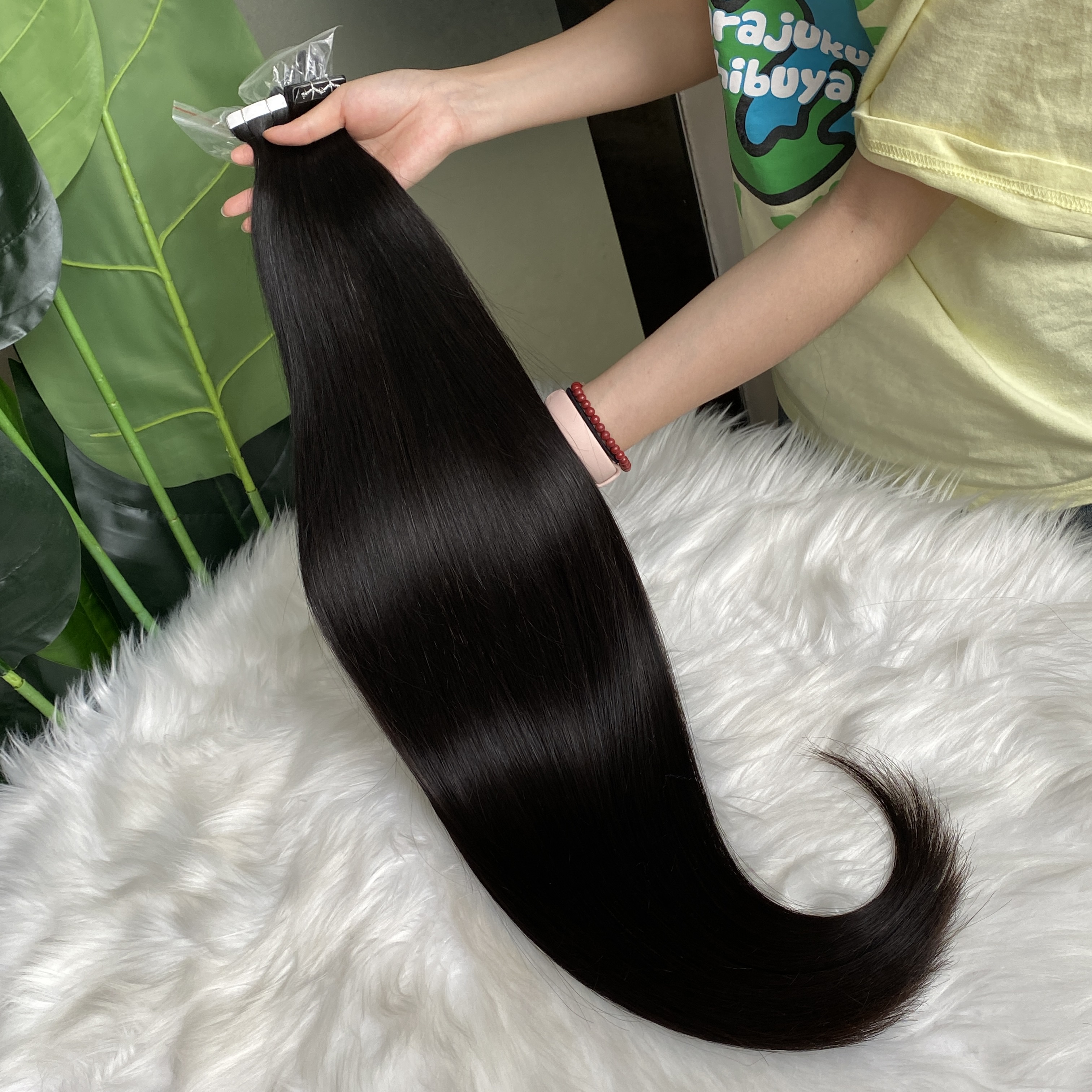 Natural Black Silky Straight Wavy Tape In Hair Extensions 50g/lot 3 Lots Russian Brazilian Malaysian Indian 100% Raw Virgin Human Hair