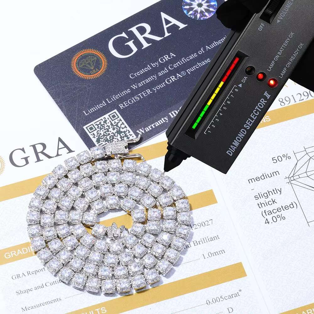 HipHop S925 Silver Moissanite Necklace High-End Rock Candy Chain Full Diamond Trendy Cross-Border for Men Mens Trendy Necklace