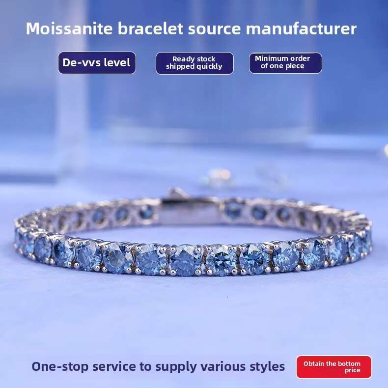 925 Sterling Silver Classic Women Men Blue Green 3mm Colorful Moissanite Tennis Bracelet