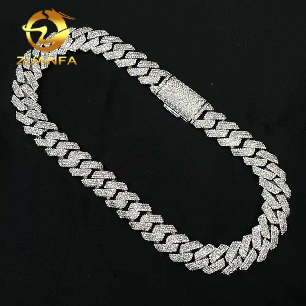 Large GRA Certified Tester Mens Jewelry Solid Sterling Sier 22Mm VVS Cubic Zirconia Iced Out Cross Cuban Chain