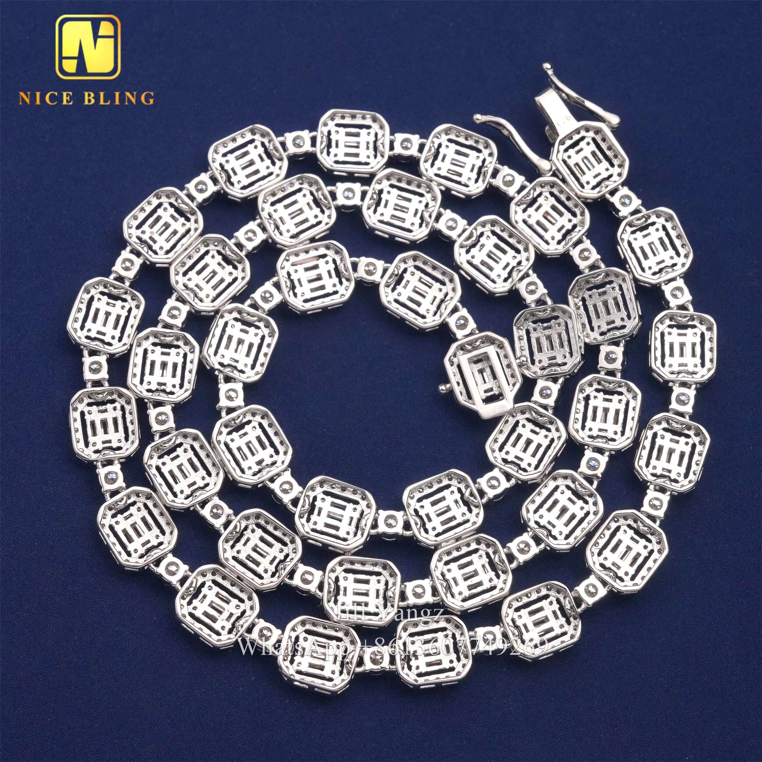 8mm Affordable Baguette Moissanite Cuban Chain 18k Gold Plated Necklace 925 Silver Cuban Link Chain Moissanite Cuban Bracelet
