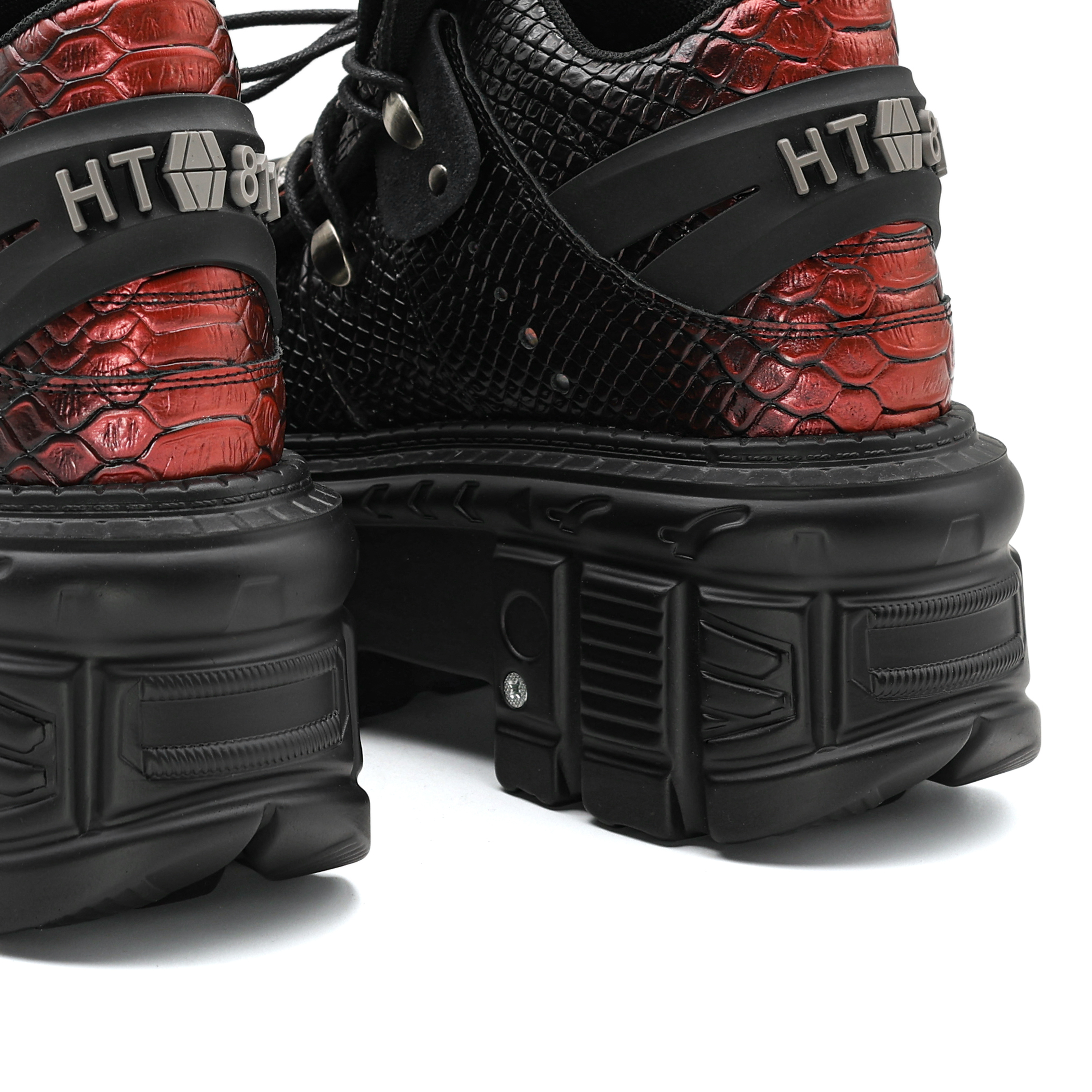 Height-Increasing Women's Summer Punk Shoes Thick-Soled, High-Tops in Elegant Wine Red & Snake Print