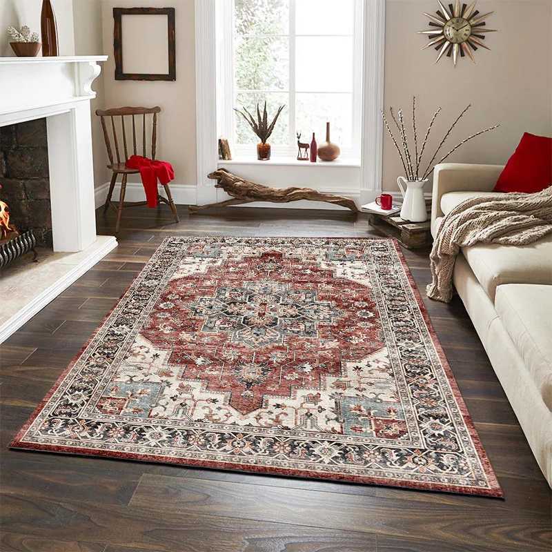 VIKAMA Tribal Rug Summer Tropical Area Rugs Wine Red Traditional Boho Vintage Rug Carpet for Bedroom Dining Living Room Mat l250702